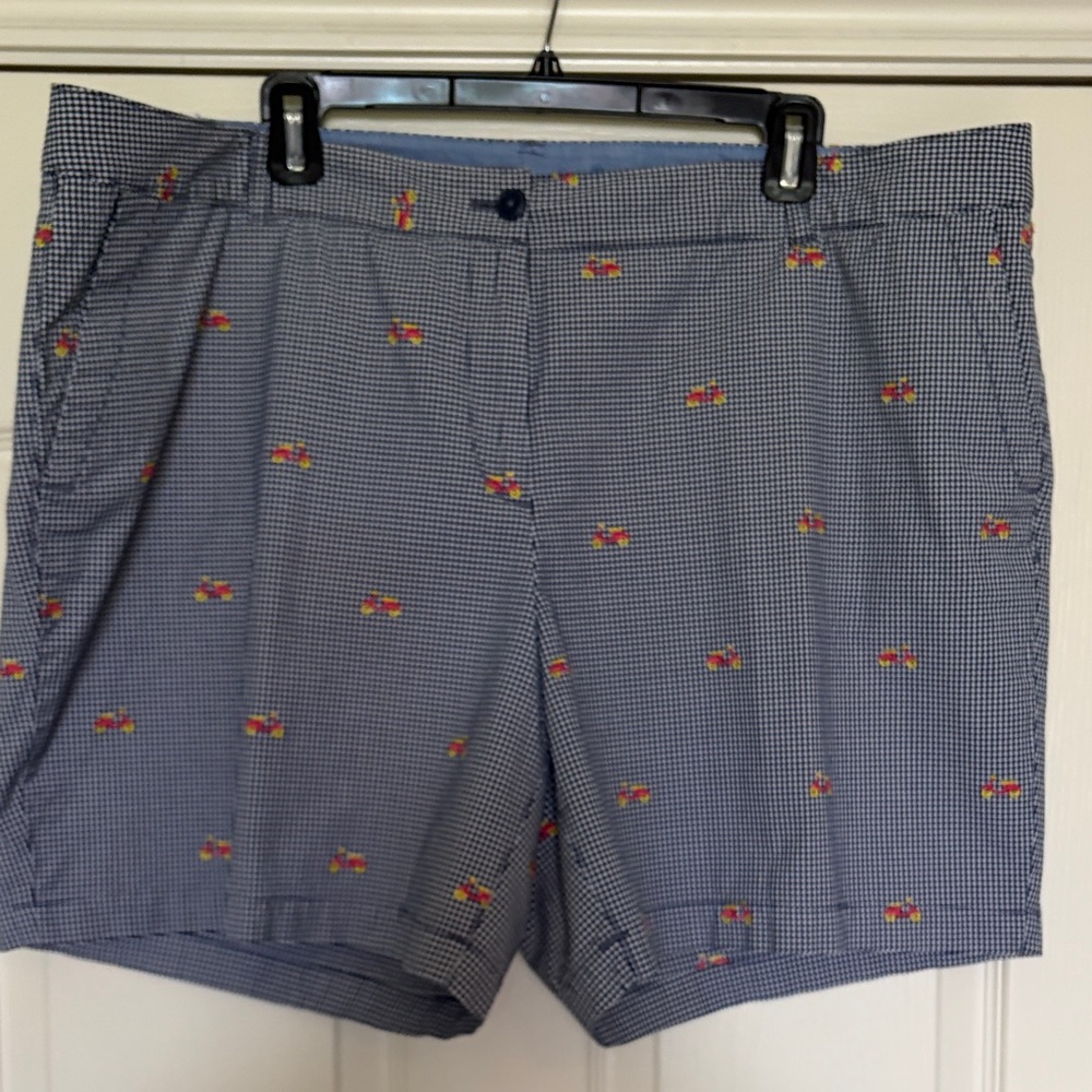 Talbots The Weekend Chino Blue Gingham Embroidered scooter Shorts 18w NWOT